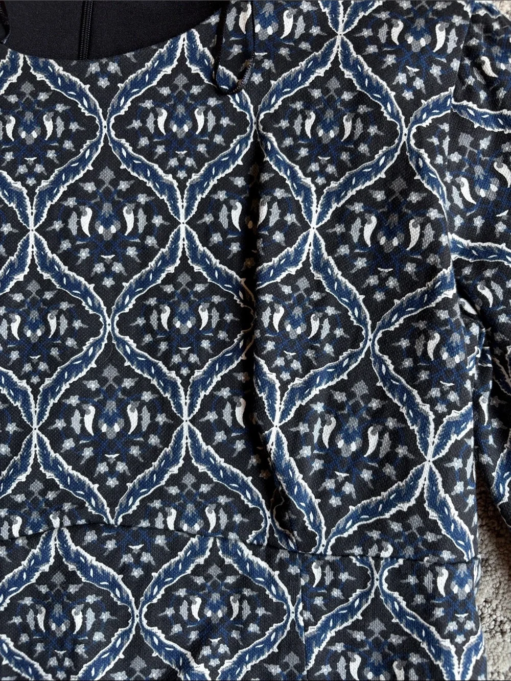NWT Zara Navy and White Long-Sleeve Patterned Dress